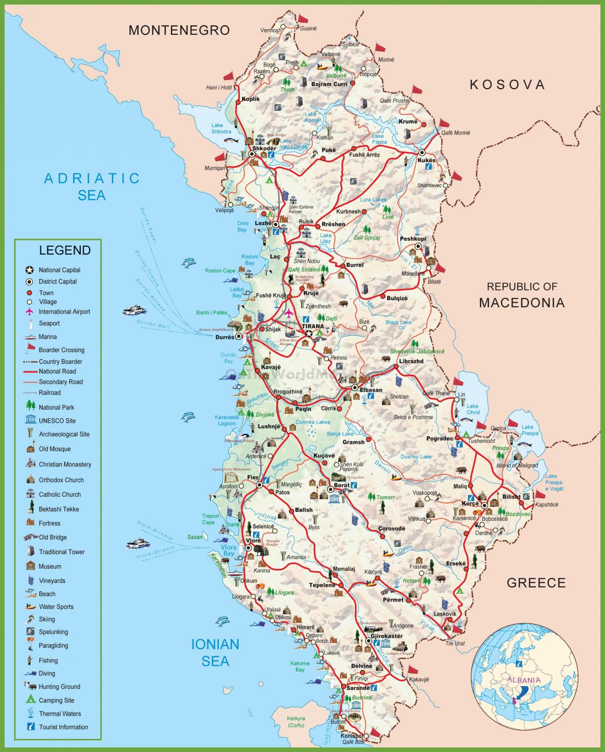 kaart van Albanië toeristische
