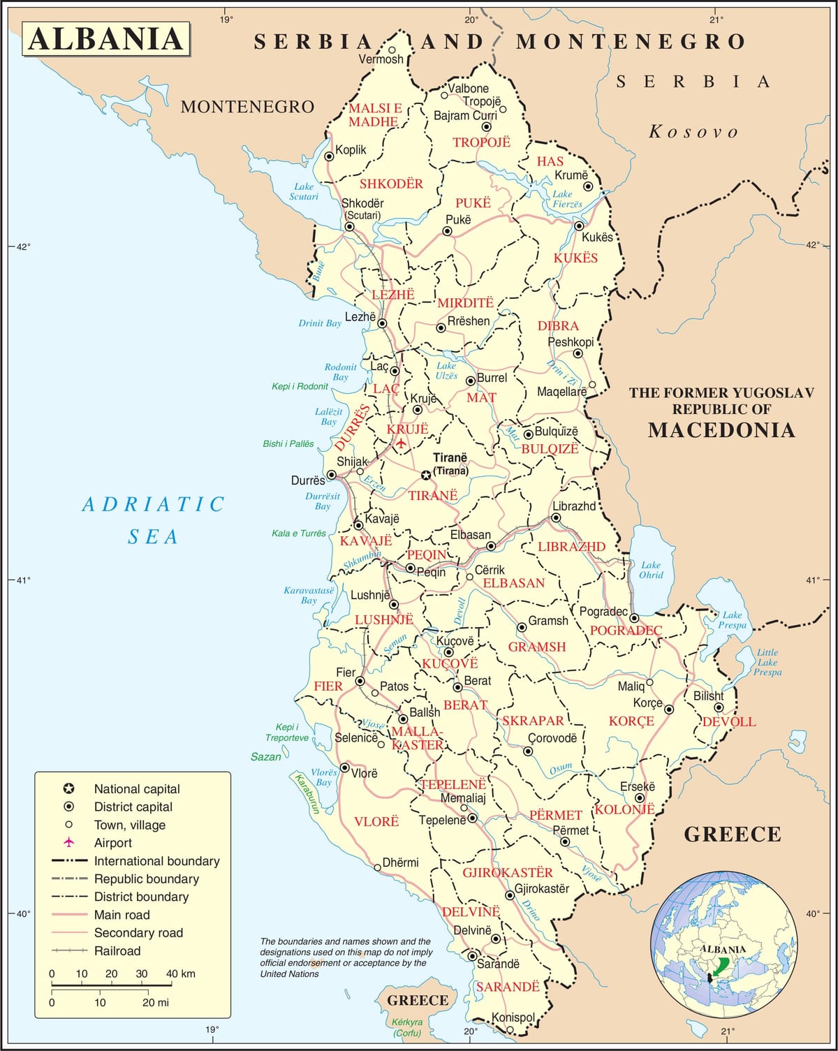 kaart van Albanië met steden