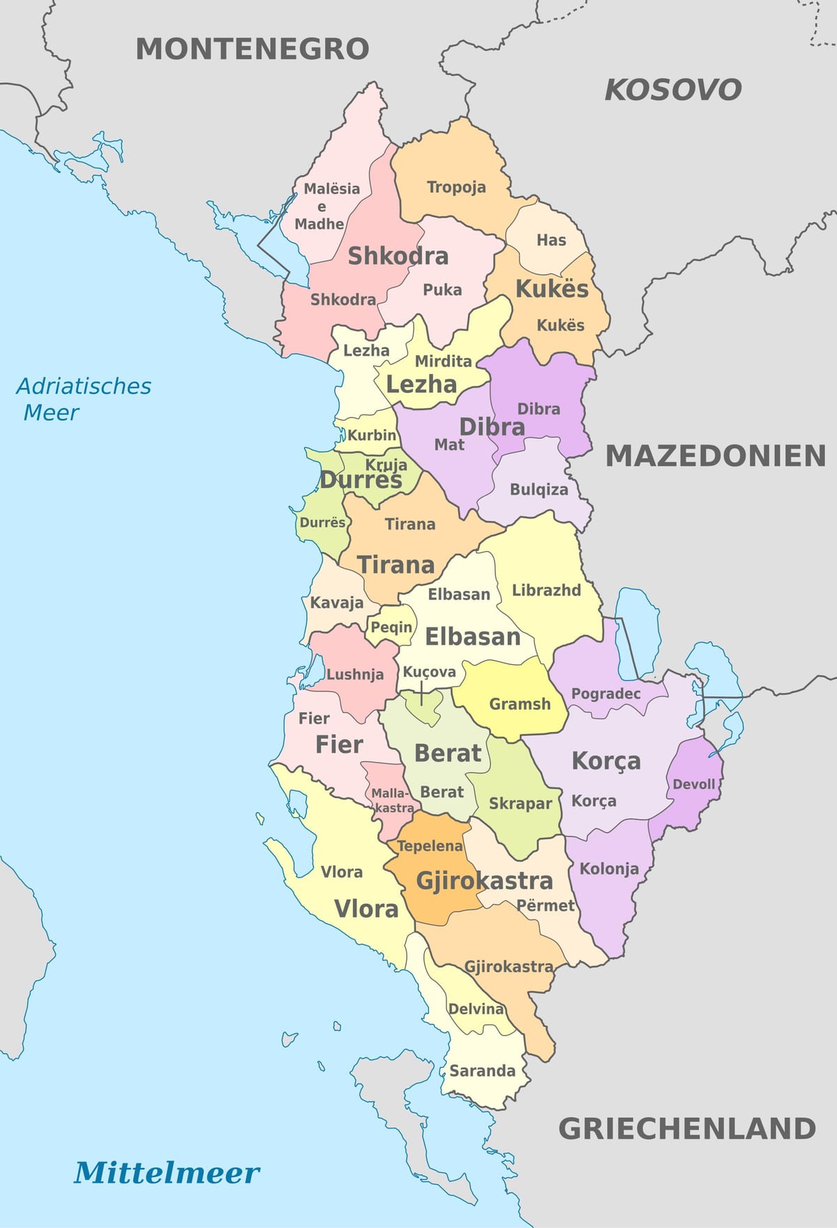 kaart van Albanië politieke