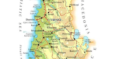 Kaart van fysieke kaart van Albanië